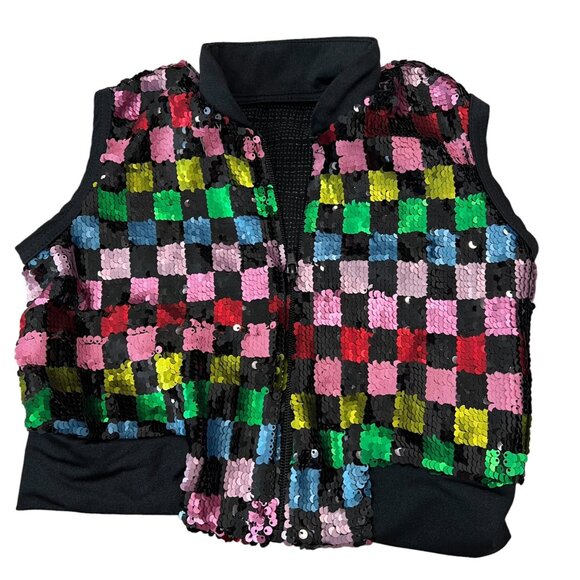 Weissman Sequin Dance Vest Checkered Multicolor Polyester/Spandex Child Small - Picture 1 of 5